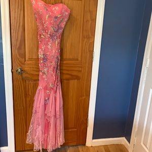Terani pink mermaid gown with beading. Size 4